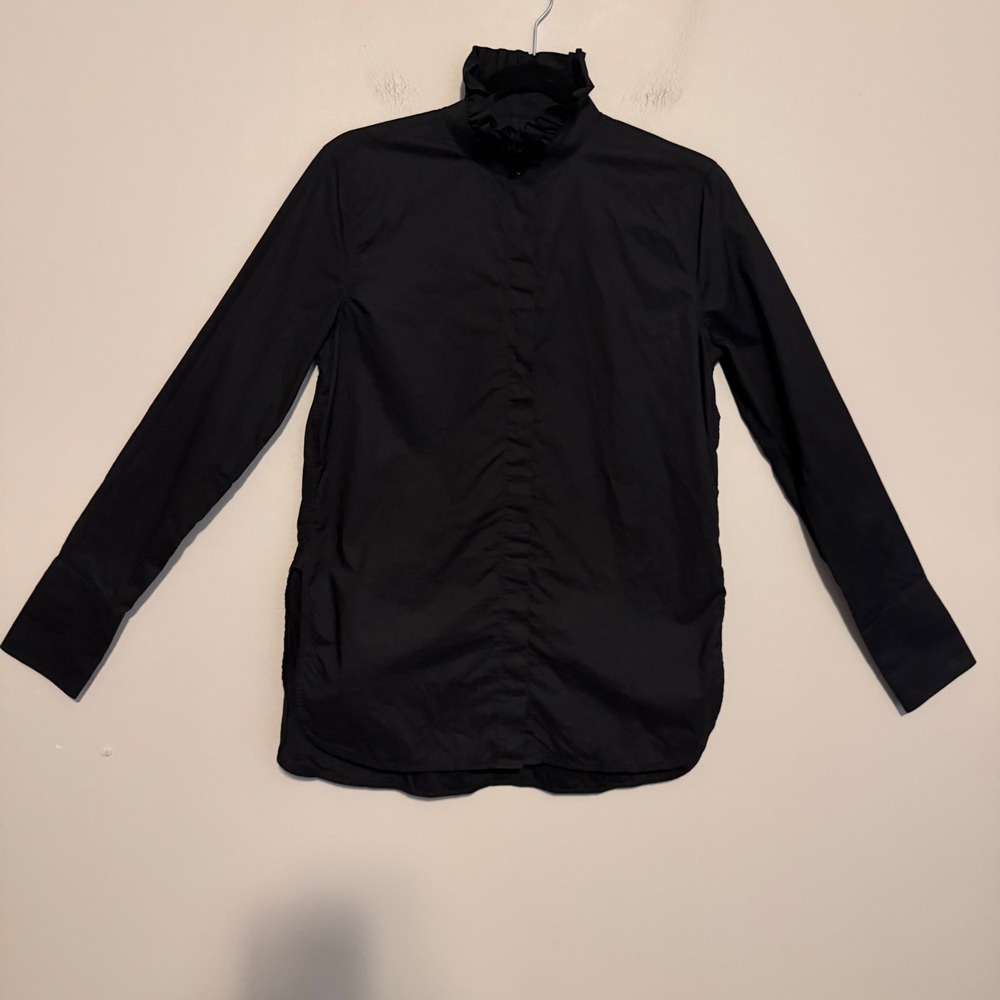 Scanlan Theodore Poplin cotton button down shirt ruffle black M minimalist